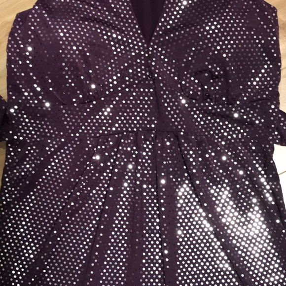 Touch 9 belted halter tunic in Plum purple with silver sparkles - Picture 4 of 8
